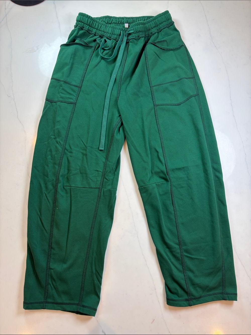Green Drawstring Wide-Leg Sweat Pants
